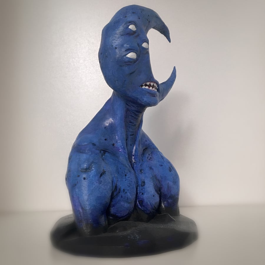 Image of Blue Moongod - hand painted bust - [white eyes]