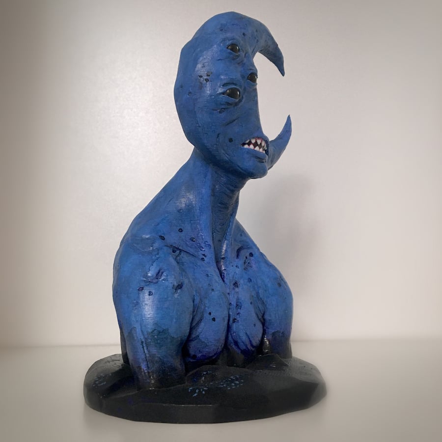 Image of Blue Moongod - hand painted bust - [black eyes]