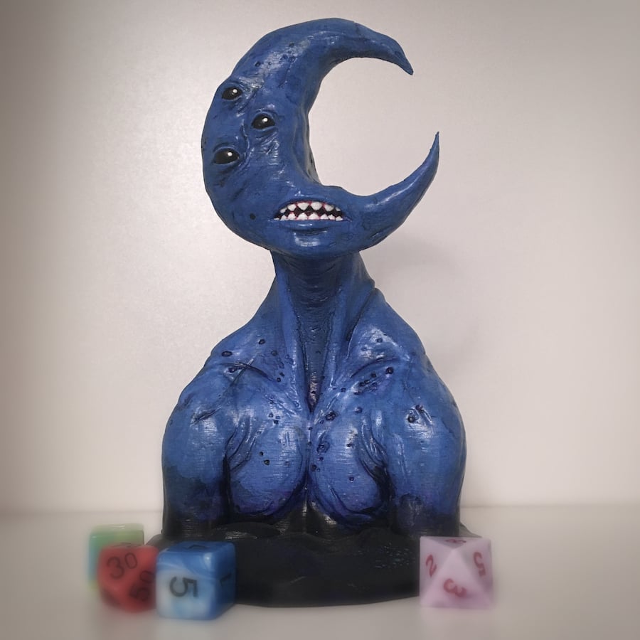 Image of Blue Moongod - hand painted bust - [black eyes]