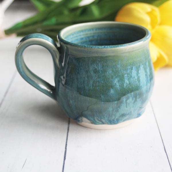 Image of Handmade Pottery Mug in Dripping Textured Green Dripping Glaze, Made in USA