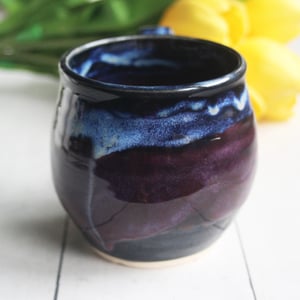 Image of Dark Purple and Black and Blue Pottery Mug, 14 ounce Handmade Coffee Cup, Made in USA