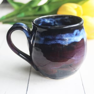 Image of Dark Purple and Black and Blue Pottery Mug, 14 ounce Handmade Coffee Cup, Made in USA