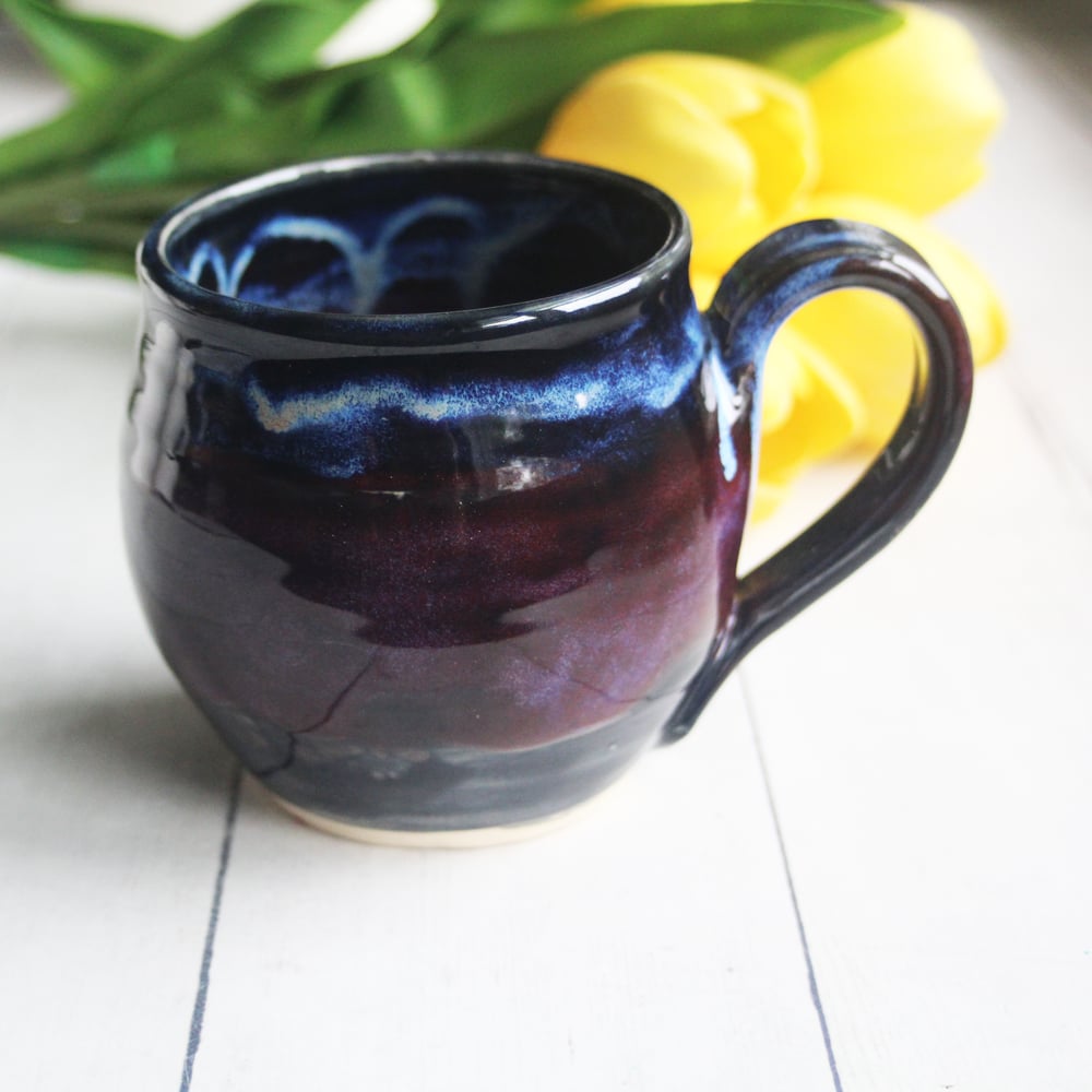 Image of Dark Purple and Black and Blue Pottery Mug, 14 ounce Handmade Coffee Cup, Made in USA