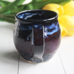 Image of Dark Purple and Black and Blue Pottery Mug, 14 ounce Handmade Coffee Cup, Made in USA
