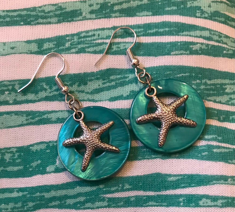 Image of Teal starfish earrings 