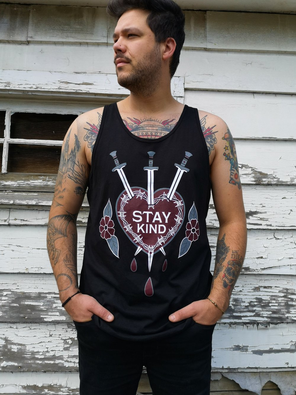 'Stay Kind' heart & swords tank (XS-4XL)