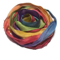 Image 2 of 10YD. RAINBOW HAND DYED SARI SILK RIBBON/HAND DYED BY COLOR KISSED SILK