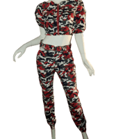 Image 2 of Red White and Navy Zipper Front  Camouflage Print Crop Top