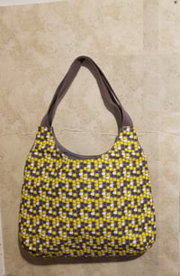 Image 1 of Grey and Yellow Print Hobo Bag