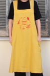 Japanese Style Linen Apron in Saffron with Pink