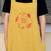 Image 1 of Japanese Style Linen Apron in Saffron with Pink