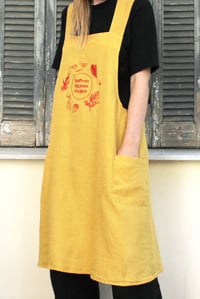 Image 2 of Japanese Style Linen Apron in Saffron with Pink