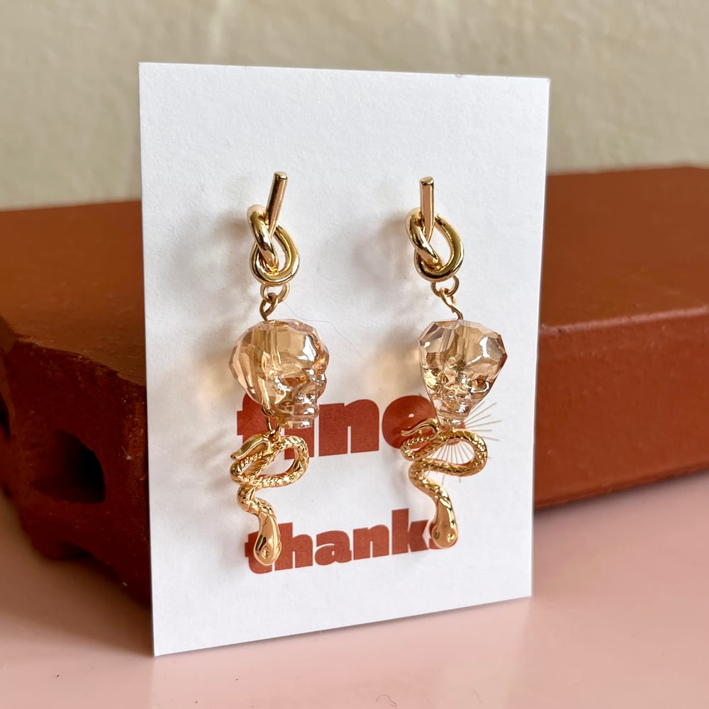 Image of Peach Skull and Snake Knotted Drops - Fine Thanks