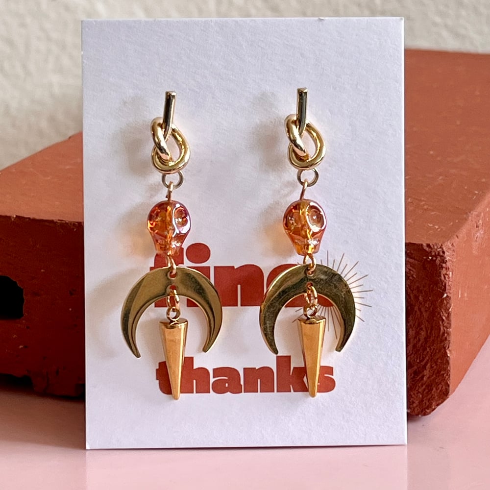 Image of Amber Skull and Moon Knotted Drops - Fine Thanks