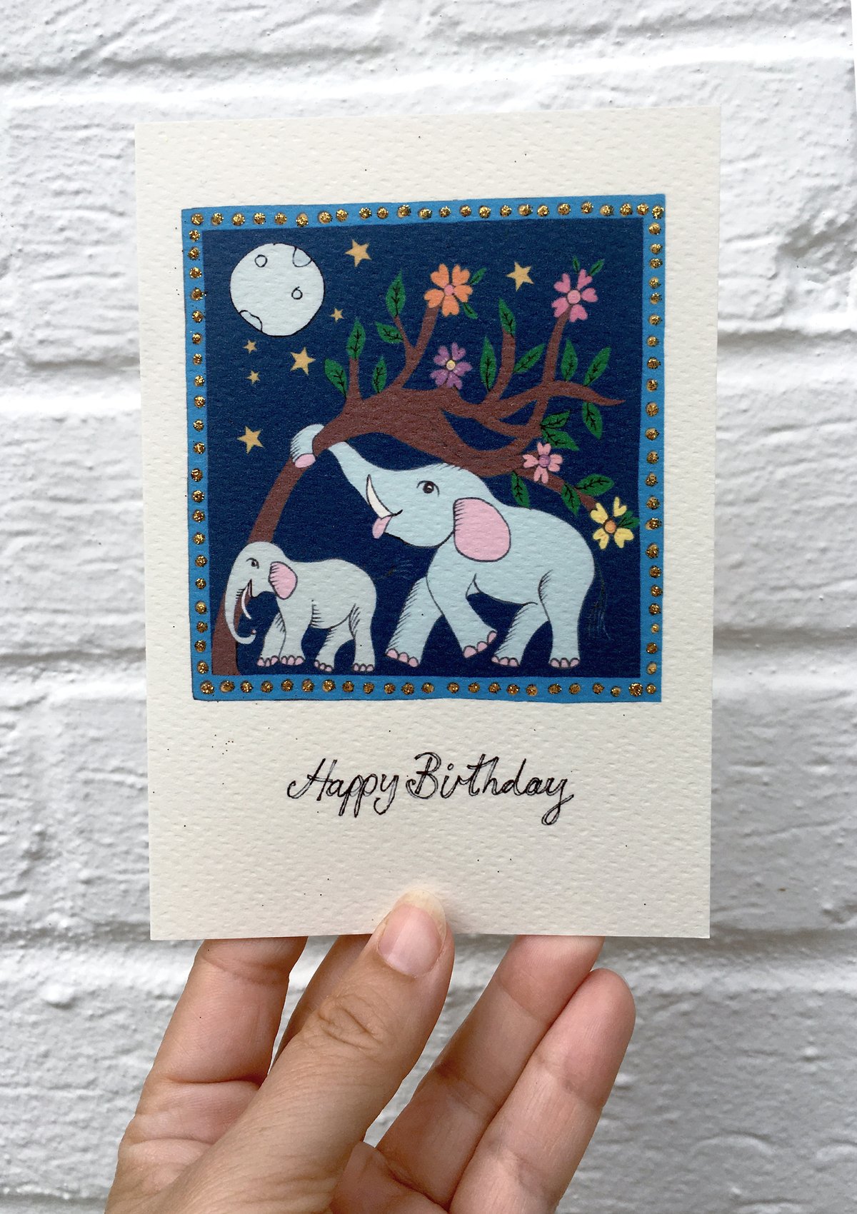 Night Elephants Birthday Card
