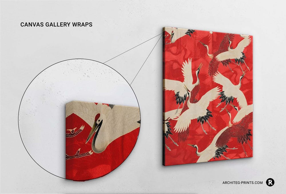 White Cranes - Red Kimono Art Print Poster