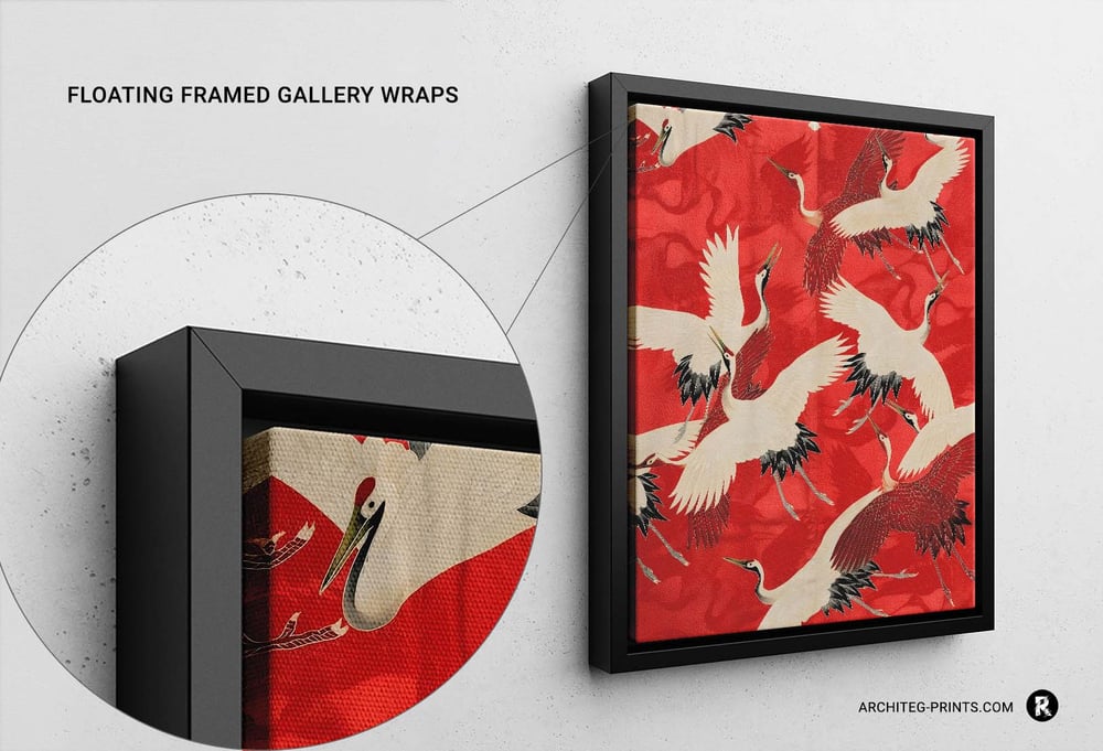 White Cranes - Red Kimono Art Print Poster