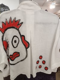 Image 3 of cropped hand painted linen shirt... crazy faces