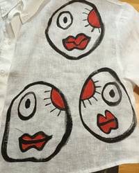 Image 4 of cropped hand painted linen shirt... crazy faces