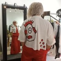Image 1 of cropped hand painted linen shirt... crazy faces