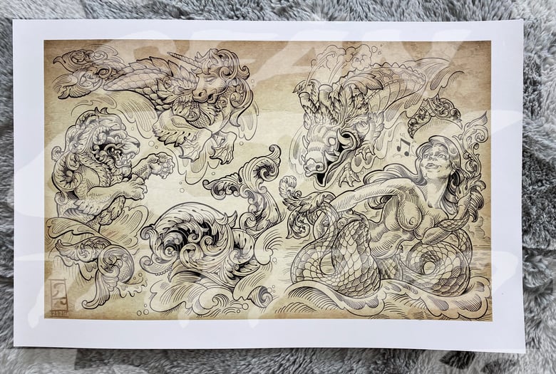 Image of Sea Monsters Flash Art Print 17x11