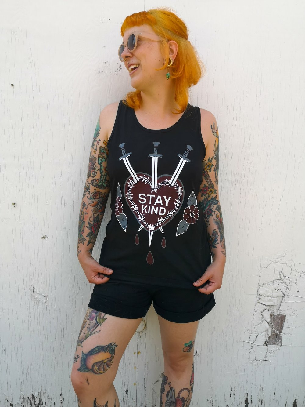 'Stay Kind' heart & swords tank (S-4XL)