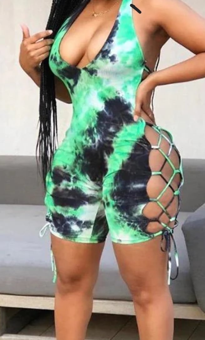 Image of Tye Dye Lace Up Romper