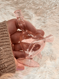 Image 1 of PINK Cupid Bubbler  Heart Small Glass Pipe   Heart Glass Water Pipe