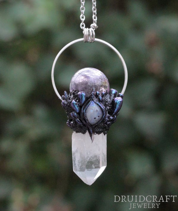Image of Amethyst Sphere & Clear Quartz Point Necklace