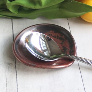 Image of Small Copper Metallic Spoon Rest, Handcrafted Dish for your Coffee Station, Made in USA