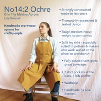 Image 4 of Pleated Split Leg Potters Apron with 3 Pockets, Ochre Cotton Canvas Makers Apron  No14:2