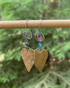 Image of Love Spiral Earrings - Mixed Metals - Brushed Brass