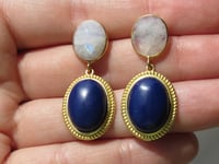 Image 4 of Kate Middleton Princess of Wales Inspire Replikate Double Oval Lapis & Moonstone Earrings