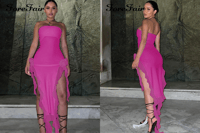 Forefair Strapless Tube Sexy Dress Midi Floral Summer 2023 Off Shoulder Split Club Women Dress Party