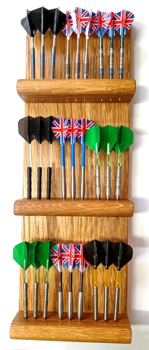 Image of Solid Oak Dart Holder Holds 9 Sets of Darts Handcrafted in UK