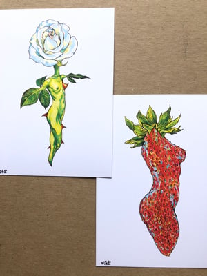 Image of 2 pk - 5” x 7” laserprints- strawberry & rose