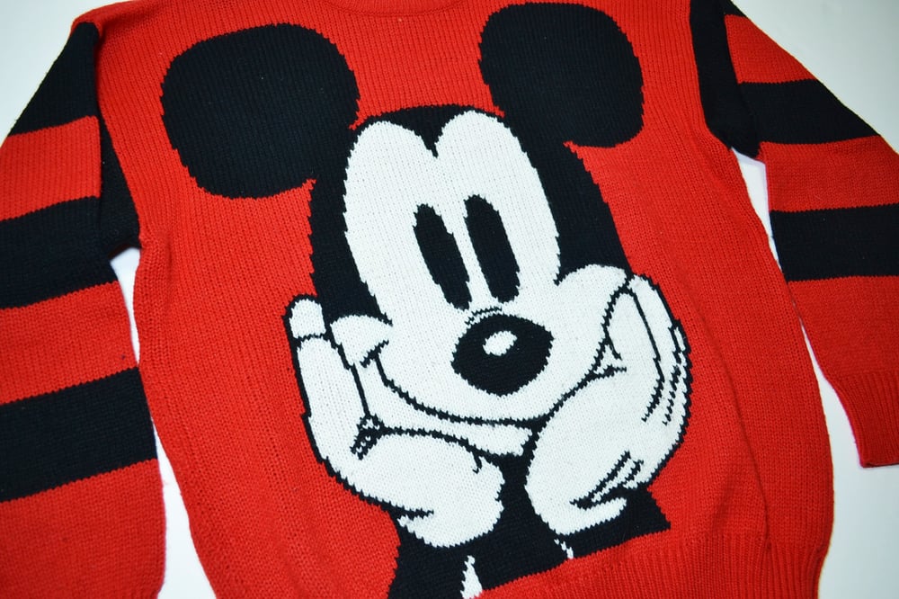 Image of Vintage 1990's Mickey Mouse Big Face Knit Sweater Sz.M