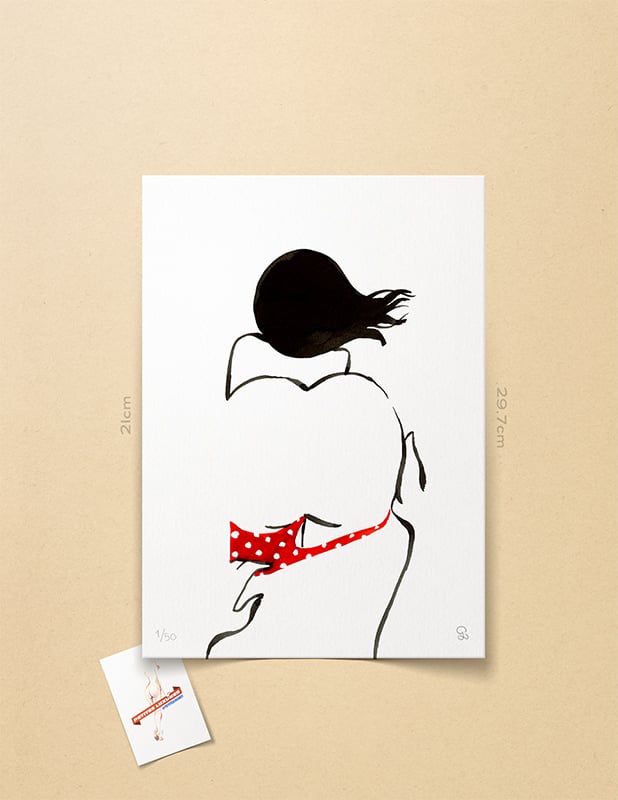 Image of "sans titre rouge à pois blancs" limited homemade art print