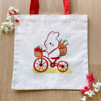 Image 1 of busy bunny tote bag