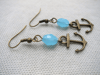 Bronze & Blue Anchor Earrings, Pierced or Clip On