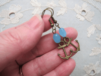 Image 4 of Bronze & Blue Anchor Earrings, Pierced or Clip On