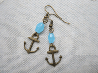 Image 1 of Bronze & Blue Anchor Earrings, Pierced or Clip On
