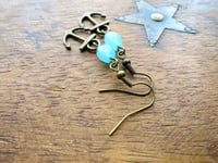 Image 5 of Bronze & Blue Anchor Earrings, Pierced or Clip On