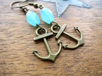 Image 2 of Bronze & Blue Anchor Earrings, Pierced or Clip On