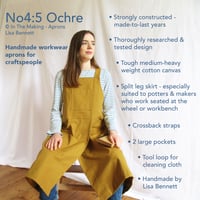 Image 3 of Split Leg Potters/Craft Apron, Ochre Canvas, Crossback. For artists & makers No4:5