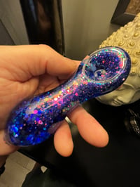 Image 1 of Trippy Moon Glitter Glass Pipe, Freezable Smoking Glass Bowl