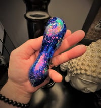 Image 2 of Trippy Moon Glitter Glass Pipe, Freezable Smoking Glass Bowl