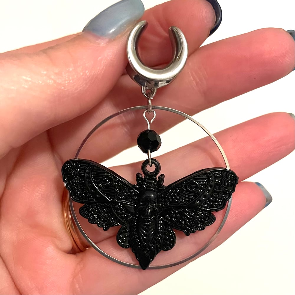 Image of Black Moth Hoop Saddle Dangles (sizes 2g-1 1/2)