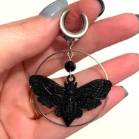 Black Moth Hoop Saddle Dangles (sizes 2g-1 1/2)