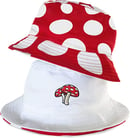 Image 2 of 🍄 Amanita Reversible Unisex Bucket Cap / Hat - Red & White - One Size - Cotton 